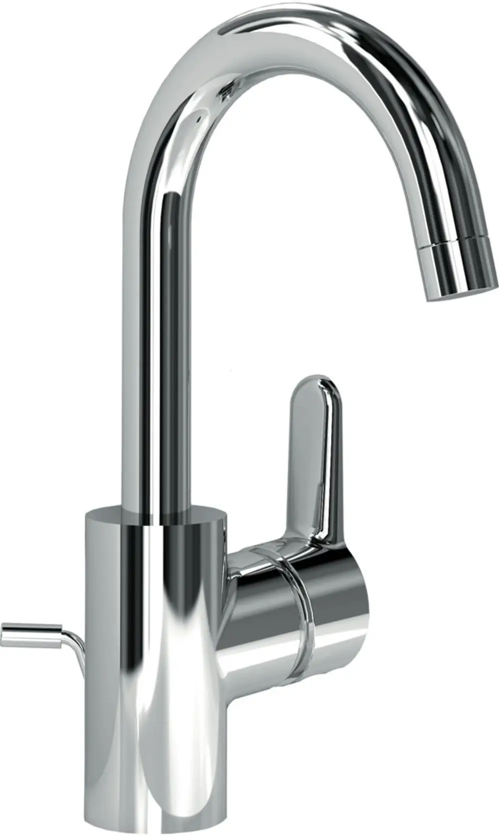 Chromfarbener Wasserhahn von Ideal Standard mit hochgezogenem Auslauf und seitlicher Bedienung. Eignet sich für moderne Küchen- oder Badinstallationen.